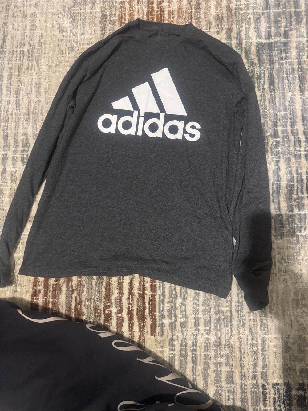 adidas Charcoal Long-Sleeve Tee with White Logo
